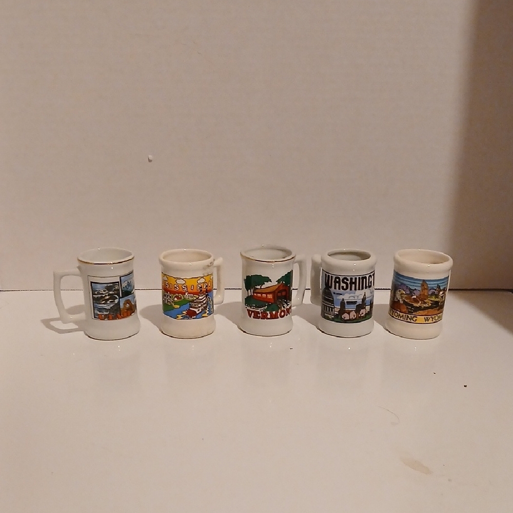 Vintage Colorful Souvenir Mini Mugs Toolpick Holders Shot Glass